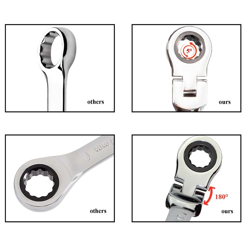 TR TOOLROCK 12pcs Flex Head Ratcheting Wrench Set- 8-19mm Metric