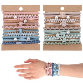 TIESOME 20 Packs Boho Hair Ties Bracelets, 5 Styles Multicolor No Damage Elastic Hair Accessories for Women Ladies Thick Thin Long Hair with Pearls