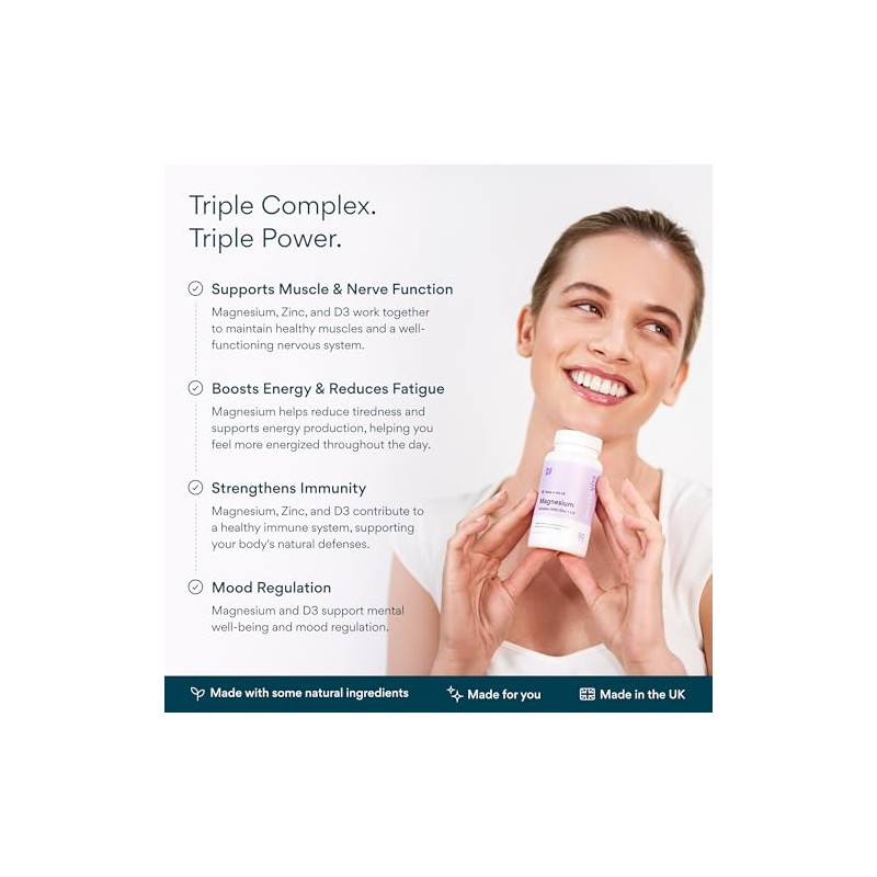 Bettervits Triple Magnesium Glycinate Complex, Malate, Citrate | 60 Caps
