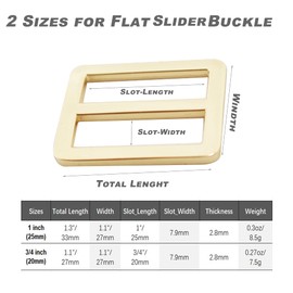 Bytiyar 10 Pcs 3/4 inch Alloy Metal Flat Slider Buckle Dual Belt Adjuster TriGlide Keeper Buttons Fasteners for Sewing DIY Accessories, Light Gold