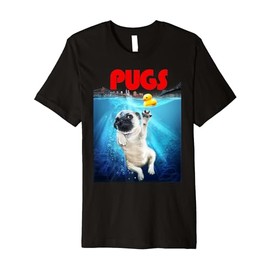 Funny Pug Dog Terrorizing Rubber Duck at New York Harbor Premium T-Shirt