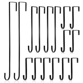 Hotop 16 Pieces Christmas Wreath Hanger Over Door Hooks Metal Z Hooks 3.4 Inch 7.9 Inch 13.8 Inch for Christmas Front Door Decorations, Hanging Coats Hats Robes Towels (Black)