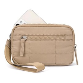 Businey Convely Essential Wristlet, Convely Wristlet Wallet Puffer, Quilted Puffer Nylon Wristlets Wallets for women with 3 Zipper Purse Holds Phone Travel Card Khaki