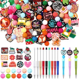 Humyoun 122 Pcs Silicone Focal Beads for Pens Set, DIY Pens Making Kit Include 12 Pcs Beadable Pens 50 Pcs Silicone Focal Beads and 60 Pcs 15mm Silicone Beads for Pen Keychains DIY Making