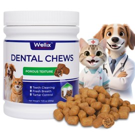 Wellix Dental Treats for Cats and Dogs - Crunchy Cat Teeth Cleaning Treats for Fresh Breath and Plaque Control - Daily Pet Dental Care Chicken Flavor (7.5oz)