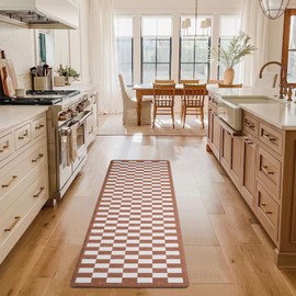 FRESHMINT Vintage Checkerboard Anti-Fatigue Kitchen Mat Set of 2, Cushioned Foam Kitchen Mats for Floor, Waterproof Non Slip Comfort Mat, Modern Kitchen Rug for Kitchen Decor, Sink, Terracotta