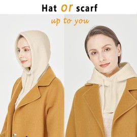 Facecozy Winter Hats for Women, Wool Blend Hooded Scarf Hat for Women Balaclava Knit Skull Cap Beanie Hat Men Neck Gaiters