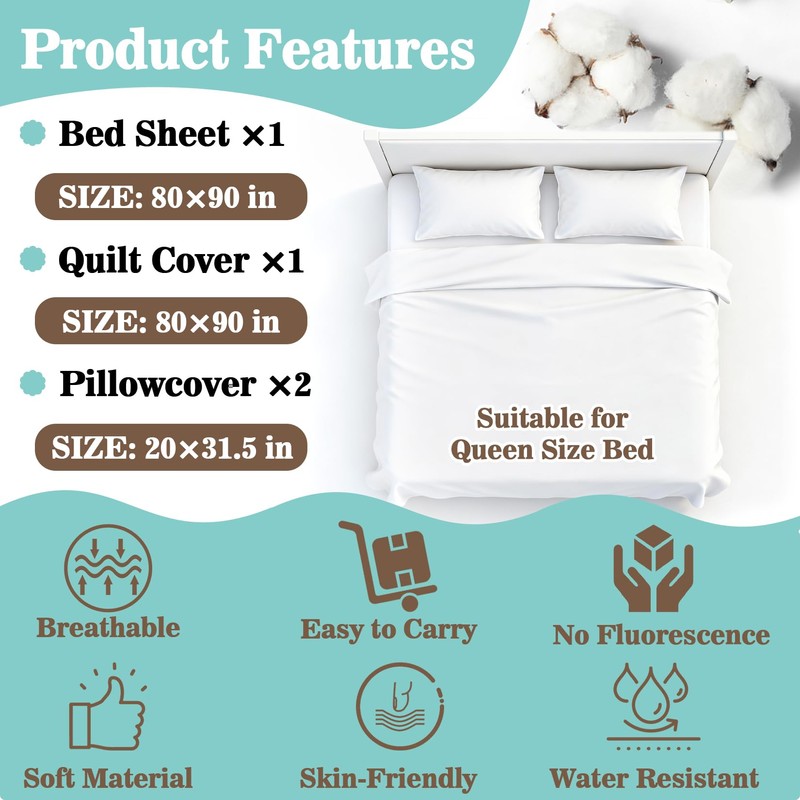 Disposable Bed Sheets for Travel - 4PCS Portable Travel Bedding