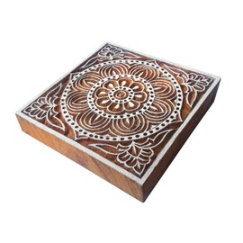 5 Inch Indian Large Wood Block Flower Square Shape Big Printing Stamp