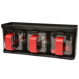 VISHCHIT 3 Piece Plastic Kitchen Spice Jars 3 Grids Spice Rack with Spoons Lid Containers Cooking Condiments Jars Set Seasoning Box Spice Pots with Handle (Black)