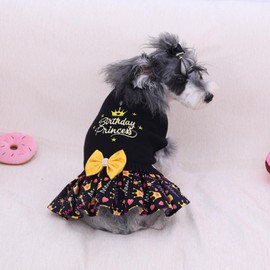 CuteBone Core Spun Birthday Dog Sweater Dress for Small Dogs Girl, Turtleneck Embroidery Medium Dog Sweater with Leash Hole, Dog Coat for Chihuahua Yorkie Teacup DS105S