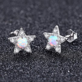 VIKI LYNN Star Opal Earrings with 925 Sterling Silver and Synthetic Opal Stud Earrings Jewellery Gifts for Women, Sterling Silver Sterling silver Synthetic opal, Cubic Zirconia