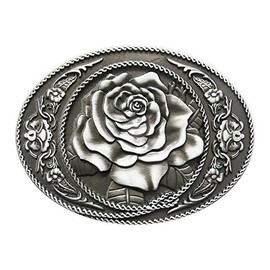 Buckle 123 Belt Buckle Western Rose Cowboy Flower 3D Look for Interchangeable Belt Buckle Buckle Model 171, silver