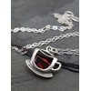 EnCharmed Sterling Silver Coffee Cup Charm Necklace with Red Cubic