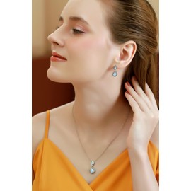 B. BRILLIANT Sterling Silver Blue Topaz & White Topaz Drop Dangle Earrings & Necklace Jewelry Set for Women Bridesmaids