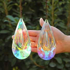 HYBEADS 120mm Crystal Suncatcher, 2 Pack Large Prism Sun Catchers Windows Hanging Ornaments Rainbow Maker Pendant Indoor Outdoor Garden Chandelier Birthday Wedding Party Valentines Day Gifts for Women