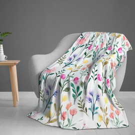 AMORVITA Floral Throw Blanket for Couch Bed Sofa Chair Living Room, Spring Blanket Flannel Fleece Soft Cozy Lightweight Breathable Fluffy Durable Gifts for Men Women Girls Boys, Flower 50 x 60 Inch