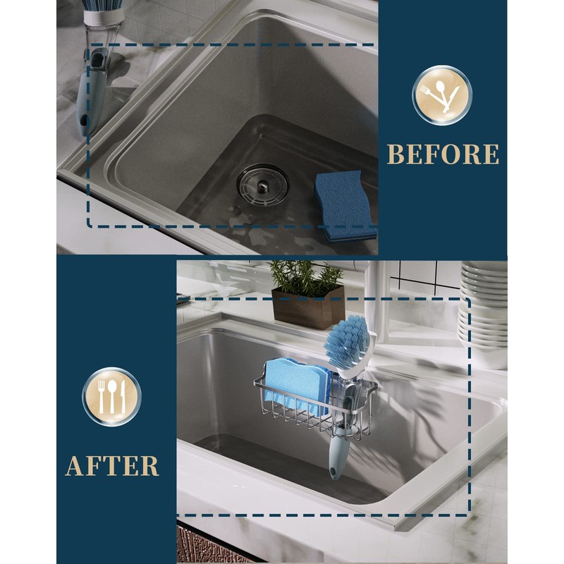 Consumest Sponge Holder for Kitchen Sink with Adhesive Hook &