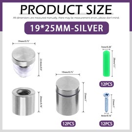 Swpeet 12 Sets 3/4" x 1" Silver Stainless Steel Standoff Screws, Wall Standoff Mounts Glass Acrylic Nail with Screws and Wall Anchors, Mounting Glass Hardware for Hanging Picture Frame Advertise