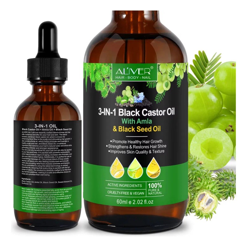 Aceite Puro 3 En 1 Oil Ricino Negro + Amla