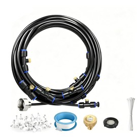 HUAREW Misters for Outside Patio 30FT/9M, Pre-Assembled Misting Cooling System with 8 Brass Nozzles & 3/4" Adapter, Outdoor Mister for Backyard, Garden, Trampoline Sprinkler, BBQ Party Accessories