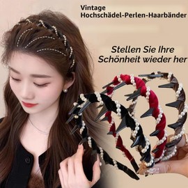 Pack of 3 Vintage High-Cranium Faux Pearl Headband Women - Zigzag Headband with Teeth, Non-Slip Headband Women & Girls, Crystal Hair Accessories, Hair Accessories Set for Wedding, Party & Everyday Use