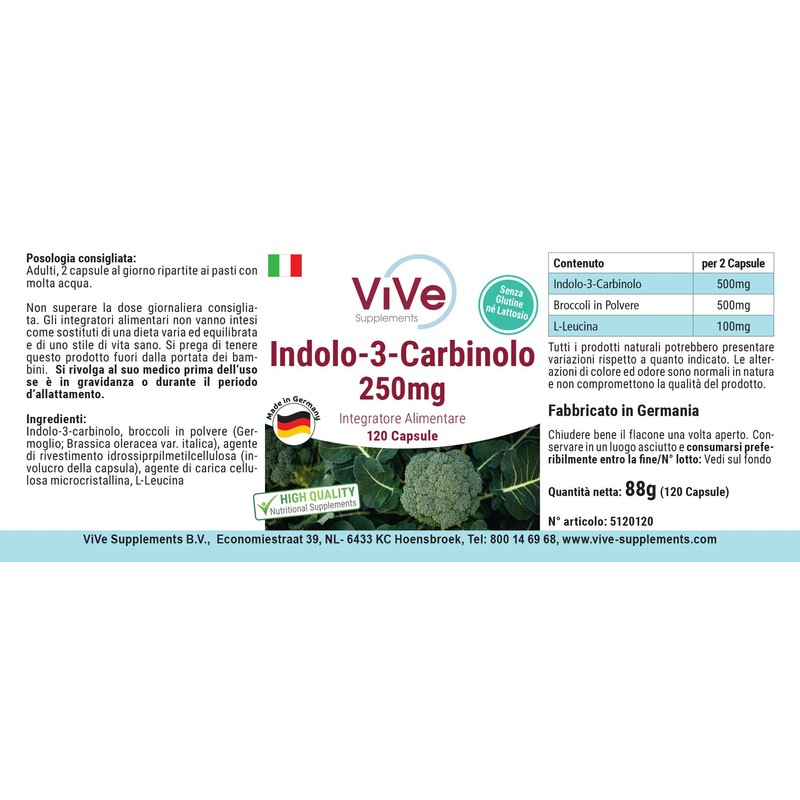 Indole-3-Carbinol, 120 Capsules with Broccoli Sprout Powder, for 2 Months,