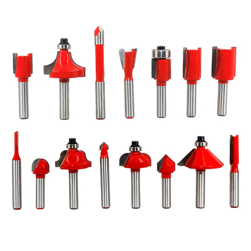 15Pcs Router Bit Set 1/4in Shank Carbide Trimmer Engraving Machine