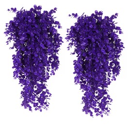 RECUTMS 4 Pack Artificial Plants Artificial Hanging Plants Faux Eucalyptus Leaf Greenery Fake Hanging Eucalyptus Plant for Wall House Room Patio Indoor Outdoor Home Shelf Office Decor(Purple)