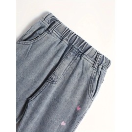 Boy's Stylish Comfortable Denim Long Pants Waterproof Straight Style with Back Pockets Washed with Heart ShapeAge: 13 years, Color: Navy