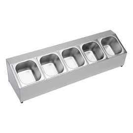 Gdrasuya10 Expandable Spice Rack, Stainless Steel Organizer Shelf with Five 1/6 Pans, Countertop Inclined Holder for Sauce Ingredients Fruits