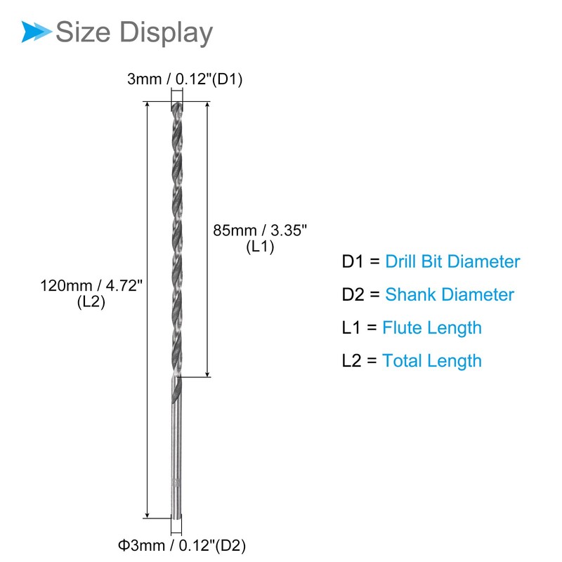 CoCud 超ロングツイストドリル 3 mmドリル径 120 mm長さ ハイス鋼 ストレートシャンク ジョバードリルビット 木