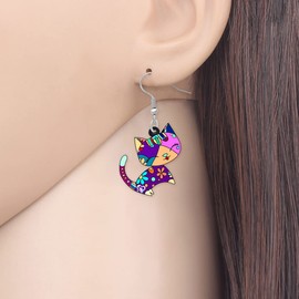 NEWEI Cute Acrylic Anime Cat Earrings Fun Cat Jewelry Unique Cat Gifts for Girls Women Charms (Orchid)