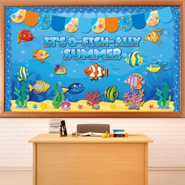 85pcs Summer Ocean Sea Bulletin Board Decorations Under The Sea Tropical Fish Paper Cutouts Back to School Marine Animal Bulletin Board Border Set for Classroom School Chalkboard Wall Decor