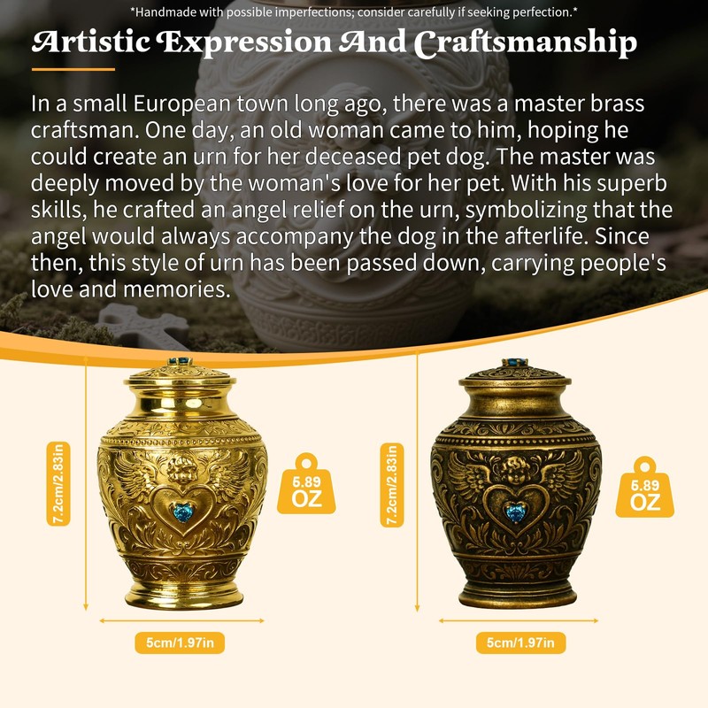 Premium Solid Brass Memorial Urn – Angel & Baroque Relief