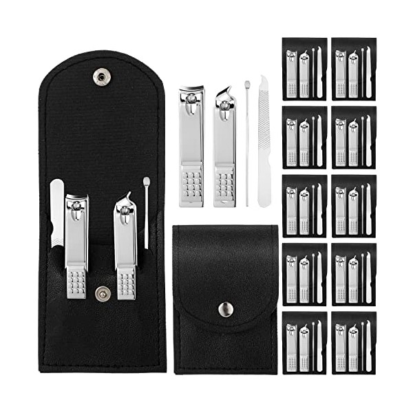 12 Sets Manicure Set Nail Clippers Pedicure Kit Stainless Steel Professional Pedicure Set Grooming Kits Nail Care Tools with Luxurious Travel Case for Nail Care (Black, 4 In 1)