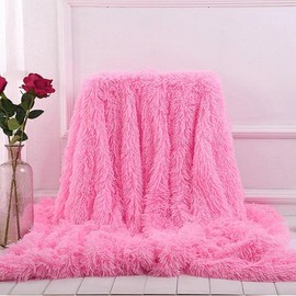 Plush Super Soft Blanket Bedding Sofa Cover Furry Fuzzy Fur Warm Throw Qulit Cozy Couch Blanket for Winter (Throw (51" x 63"), Pink)