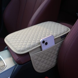 KAELTHAS Upgraded Leather Car Center Console Cushion Armrest Cover with 2 Storage Bags for Cars SUVs CUVs Interior Accessories Universal (Beige)