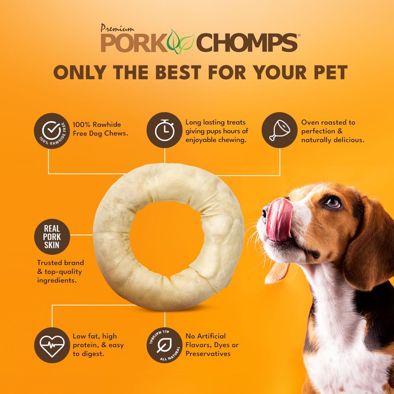Pork Chomps Baked Pork Skin Dog Chew, 6-inch Bagel, 1