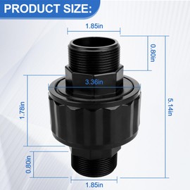 GYPNS SP1480BLK Pool Filter Pump Connector for Hayward DE and Cartridge Filter, 1-1/2-Inch MIP Black Self-Aligning Double Male End Union Replace Compatible with Hayward Model #Cc1000 & Cc1500 Part