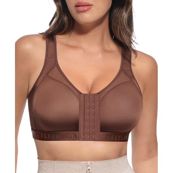 FeelinGirl Front Closure Post Surgery Compression Bra with Adjustable Straps