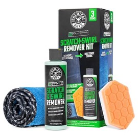 Chemical Guys Insynchro Scratch & Swirl Remover (8 oz) - Kit with Hex Logic Dual Sided Hand Polishing Pad and Monster Extreme Microfiber Towel for Paint Restoration and Gloss Enhancement