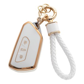 RUABIBAN for VW Key Fob Cover with Keychain, Soft TPU Key Case Protection Fit for Golf 8 ID4 Seat Leon MK 4 Skoda Octavia Smart Key