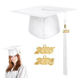 OYANIMO Unisex Adult Matte Graduation Cap with 2025 Year Tassel Charm,Retractable Graduation Hat for Bachel Master High School (White)
