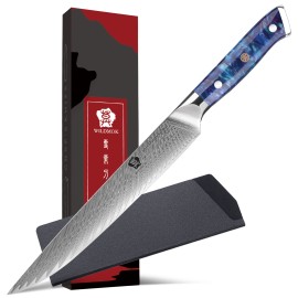 WILDMOK 9 Inch Damascus VG10 High Carbon Stainless Steel Meat Fruit Cutting Kitchen Slicing Knife with Resin Handlecolor: Black, kitchen knife size: 9 Inch