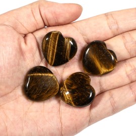 Loveliome 4 Pcs Natural Tiger's Eye Love Heart Palm Stone Reiki Balancing Worry Stone(1 Inch)