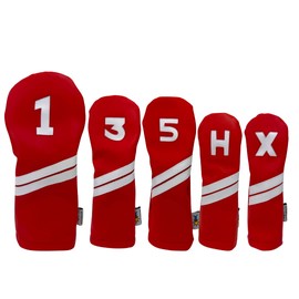 Red and White Sunfish Leather Golf Headcover 5 Piece Set 1 3 5 X H Driver Fairway Hybrid