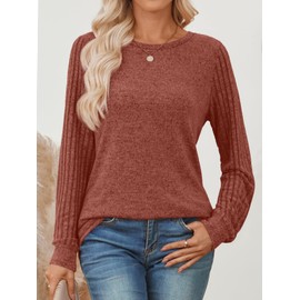 AUTOMET Long Sleeve Shirts for Women Fall Lightweight Sweaters Business Dressy Casual Tops Winter Trendy Caramel M