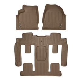 SMARTLINER Floor Mats 3 Row Liner Set Tan for Traverse/Enclave / Acadia/Outlook with 2nd Row Bucket Seats