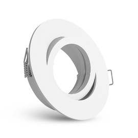 Recessed Spotlight Frame, Round, Pivoting, Stainless Steel and White